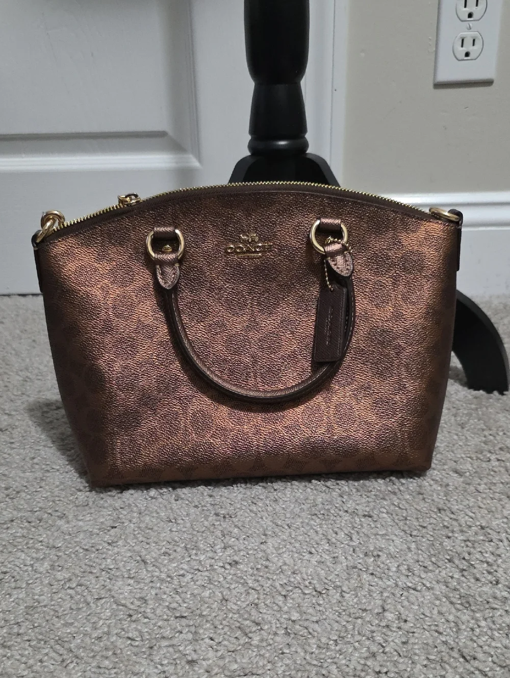 Coach Sadie Satchel Crossbody Bag in Metallic Signature Coated Canvas - Picture 1 of 16